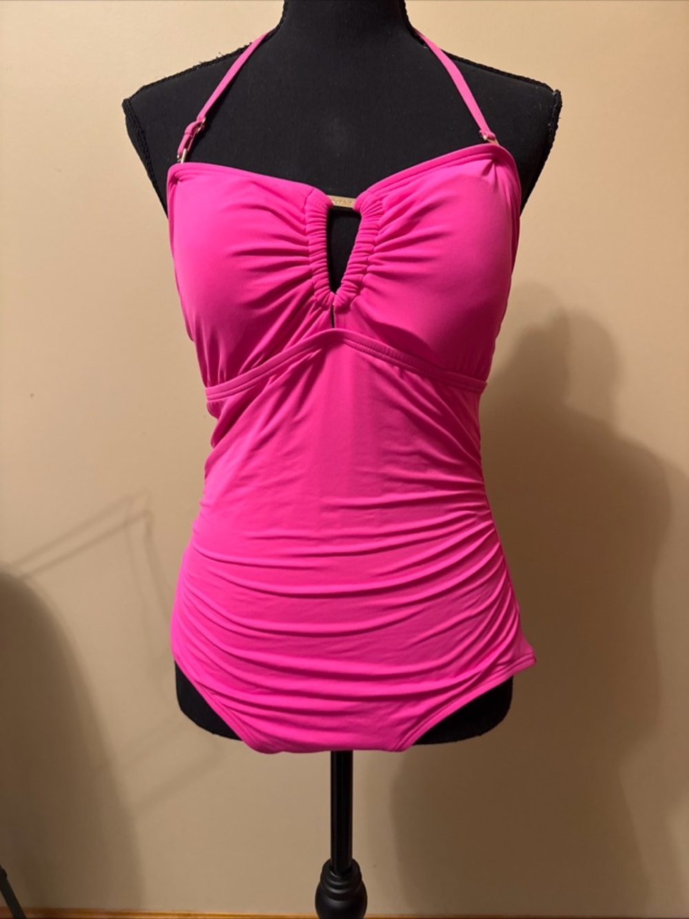 Michael Kors Bright Pink Ruched Halter One-Piece Swimsuit